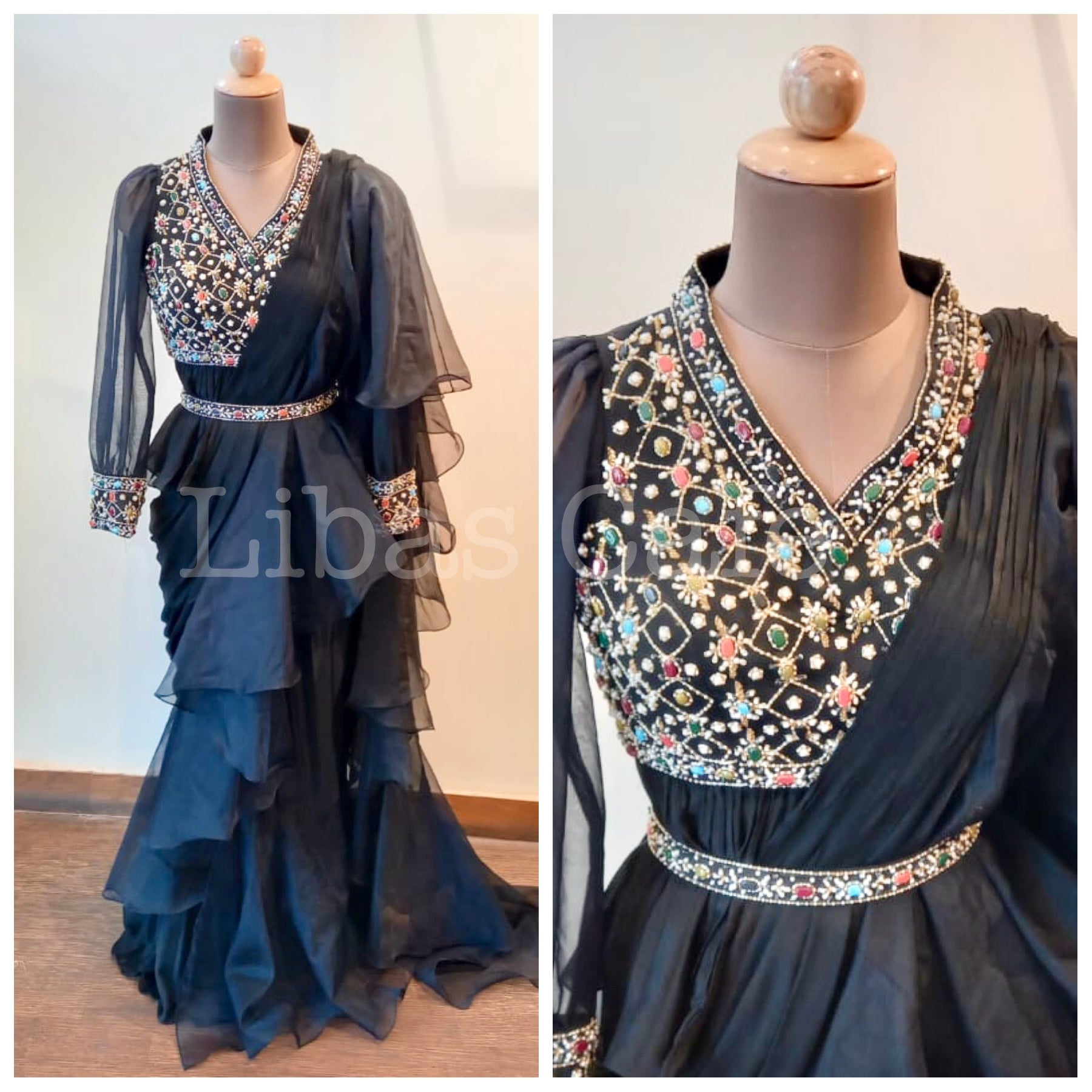 Black Ruffle Peplum Saree